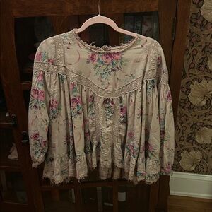 Magnolia Pearl Floral Top with Pink and Blue Accents